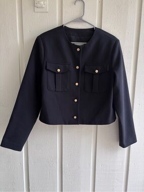 Abercrombie & Fitch Black Cropped Button-Front Blazer